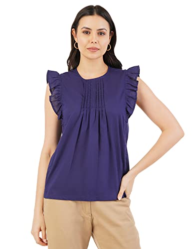Image of FYLTR Women's Casual Fashion Top -Ruffled Collar & Sleeves, Front Pleat Design