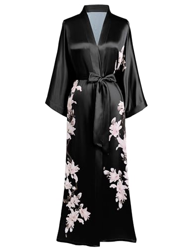 BABEYOND Damen Morgenmantel Kimono Blumen Zweig Gedruckt Maxi Lang Damen...