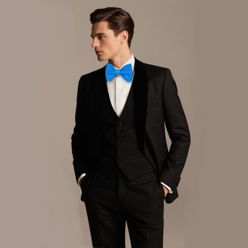 Image of DiBanGu Solid Color Bow Ties for Men Formal Satin Self Tied Bowtie with Lapel Pin Pocket Square Cufflinks for Wedding Party