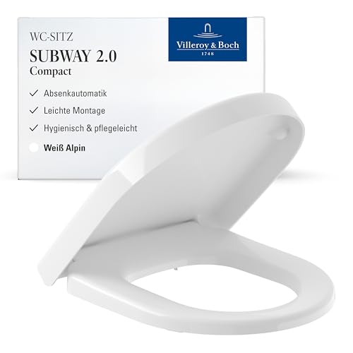 Villeroy & Boch WC-Sitz Subway 2.0 Compact - Toilettendeckel Weiß glänzend mit Absenkautomatik - Abnehmbarer bruchsicherer Toilettensitz aus Duroplast - Klodeckel D-Form - Original Ersatzteil