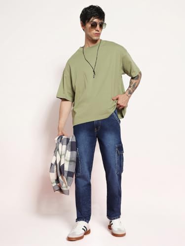 Image of Urbano Fashion Men's Regular Fit Washed Cargo Jeans with 6 Pockets Stretchable