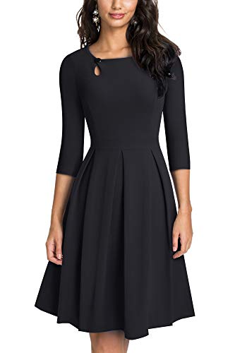 HOMEYEE Robe de cocktail plissée vintage pour femme A223, Noir , XXL Cover