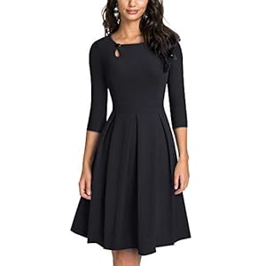 HOMEYEE A223 Vintage cocktailjurk voor dames, ronde hals, affakkelt