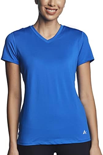 Arctic Cool Women's V-Neck Instant Cooling UPF 50+ Short Sleeve Shirt for Running, Workout, Yoga, Fishing - Polar Blue, L