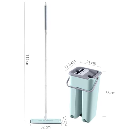 Image of Moppers for Cleaning Floor | Mop Bucket for Home & Kitchen | Flat Mop with Telescopic Mopping Stick | Floor Cleaners Pocha Mob for Wet & Dry Cleaning Supplies with 2 Microfiber Pad | Small