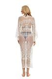 marysgift Damen Spitze Kimono Cardigan Bikini Cover Up Strand Umhang Bedecken Pareos Leichte Boho Strand Jacke Spitzen Strandpocho Kaftan Strandkleid Weiß 21082