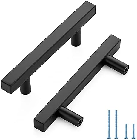 Sencico 30 Pack - 5 Inch Kitchen Cabinet Handles Black Cabinet Pulls Square Cabinet Hardware Stainless Steel Drawer Pulls 3" Hole Center