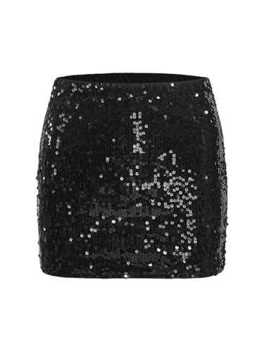 Womens' Plain High Waist Sequin Bodycon Skirt Casual Mini Skirts for Women