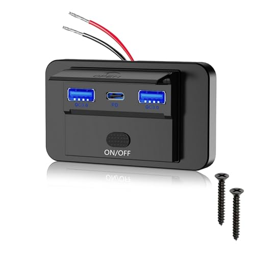 Prise USB 12V 72W avec Charge Rapide QC3.0 PD3.0 3 Ports USB Étanche Interrupteur 12-24V Compatible Montage Murale pour Camping-Car Camion Moto Bateau