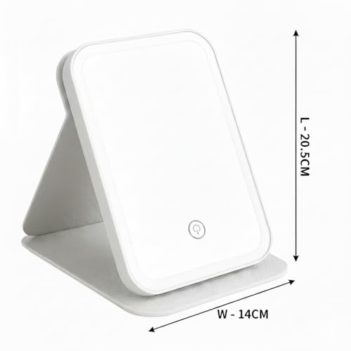 Image of Coslifestore LED Lighted Makeup Mirror with 3 Color Modes, Foldable & Rechargeable Battery Portable Vanity Rectangular Mirror with Stand for Travel & Home