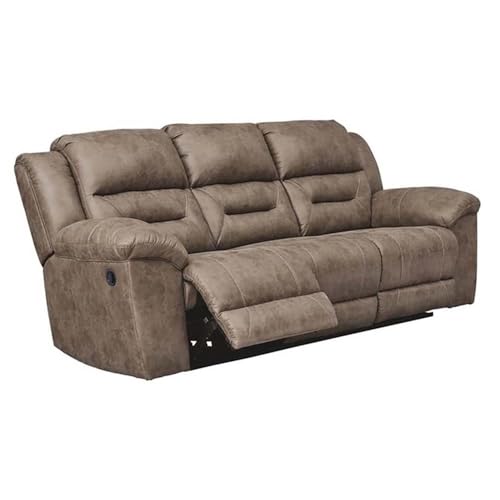 Image of Signature Design by Ashley Stoneland Reclining Sofa, Dual-Sided Manual Recliner Couch with Faux Leather Upholstery, Wall Hugger Comfort for Living Room Seating, 90 Inches Wide, Brown