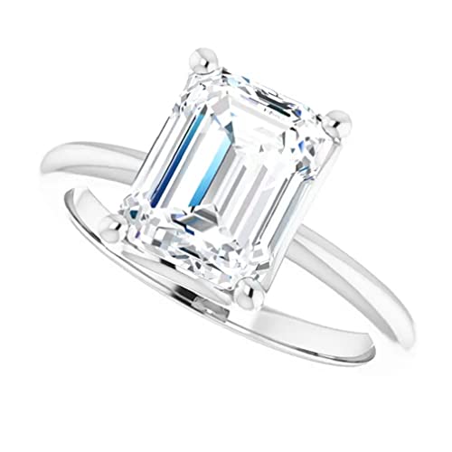 10K Solid White Gold Handmade Engagement Ring 2.0 CT Emerald Cut Moissanite Diamond Solitaire Wedding/Bridal Rings Set for Women/Her Propose Gift