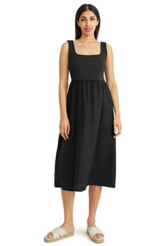 C&A Damen Kleid Eckiger Ausschnitt Midi Fit & Flare Kleider schwarz L