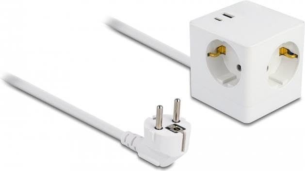 DeLOCK 11502 - Cubo de Toma de Corriente con Cable alargador de 3 vías con Cierre de Seguridad para niños y US