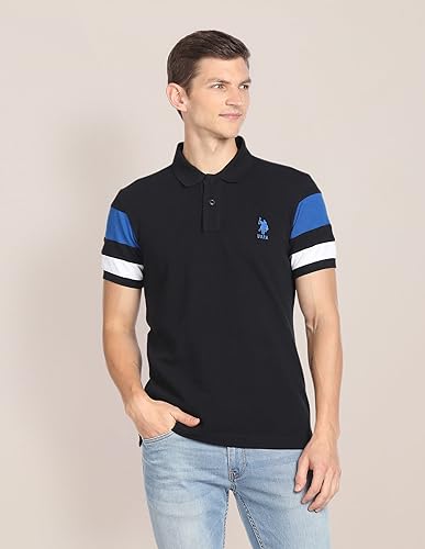 Image of U.S. Polo ASSN. Solid Slim Fit Polo T Shirts for Men - 100% Cotton, Half Sleeves Mens Tshirt
