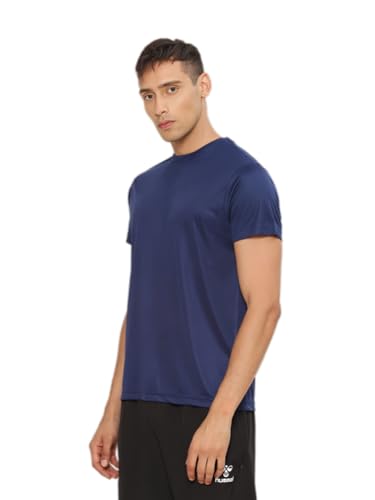 Image of hummel Budoc Round Neck Half Sleeve Solid Regular fit Polyester T-Shirt for Men Comfortable Breathable Fabric Stretchable for Everyday Use Ideal for Yoga Training Gym Running or Performance
