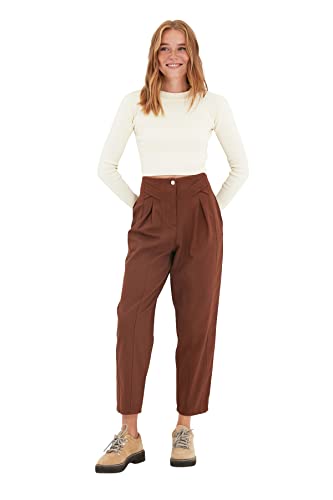 Trendyol Women Young High Waist Straight Leg Carrot Pants Trousers Brown
