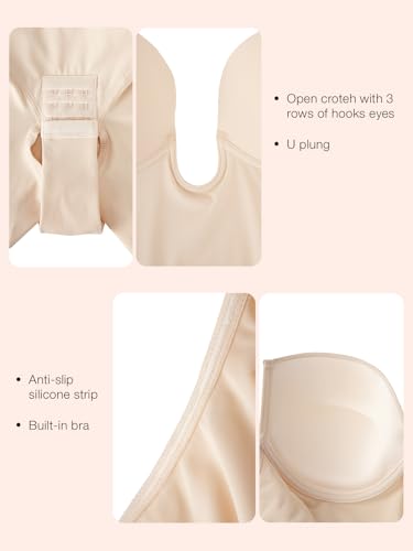 Slimers Backless Shapewear Tummy Control: Low Back Plunge Shapewear Bodysuit - Slimming Built-In Bra Full Body shaper Woman4