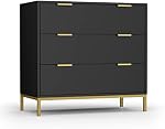 Anmytek Armoire noire moderne avec rangement spacieux, bois 3 Dressing pour chambre avec armoire de rangement Accent coffre de tiroirs pour chambre Hallway, H0073