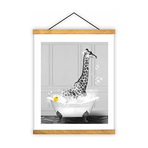 Cute Giraffe in Tub Print Giraffe in Bath Wall poster Giraffe Canvas Wall Poster Black and White Bathroom Poster Giraffe Photo Bathroom Art Animal Bathroom Decor Wall Art Cover