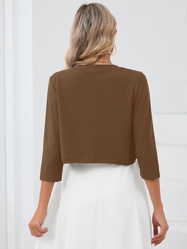 Image of Heymoments Women's 3 /4 Sleeve Casual Shrugs Lightweight Open Front Cropped Cardigan for Dresses