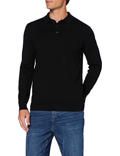 Marca Amazon - MERAKI C16-462S Polo mangas largas para Hombre, Negro (Black), L, Label: L