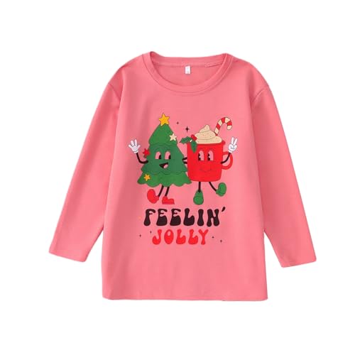 Boys Girls Christmas Shirt Long Sleeve Feelin' Jolly Graphic T-Shirt Unisex Kids Xmas Holiday Tops Clothes 7-12 Years