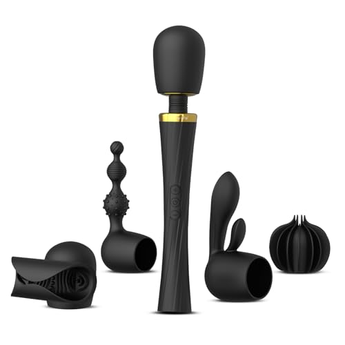 Tracy's Dog Wand Vibrator Kit, Cordless Massager with 4 Silicone Attachments for Clitoral, G-Spot, Anal & Penis Stimulation, Adult Sex Toys Sets with 3 Speeds & 5 Patterns for Couples & Women Pleasure
