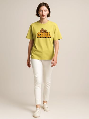 Image of HELLCAT Beige Trendy Printed Oversized T-Shirt for Women
