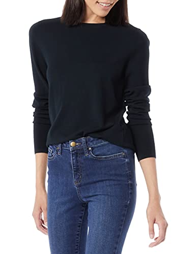 Amazon Brand - Daily Ritual Women s Fine Gauge Stretch Crewneck Pullover Sweater, Black,Small