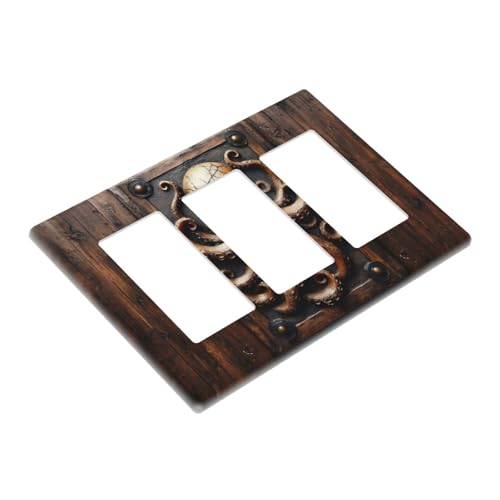 Decorative Outlet Covers Vintage Octopus 3 Gang Wall Plate Triple Rocker Light Switch Cover Plate Jumbo Electrical Gfci Faceplate for Bedroom Home Decor