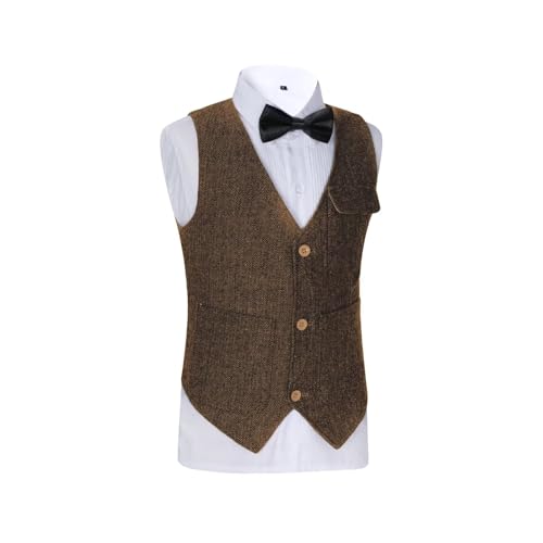 Boys Vest Vintage Kids Tweed Waistcoat with Pocket Slim Fit Formal Dress Up Outfit2