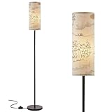 Boho Standing Lamps Golden Bamboo stalks tiger among leaves moon mountain river sailing Minimalist Floor Lamp Metal Pole Lamp with Linen Lampshade for Bedroom Living Room Office Nursery Reading