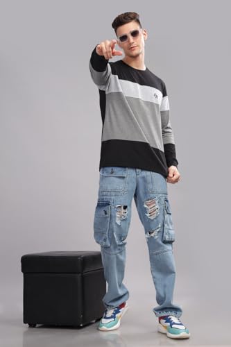 Image of ADRO Full Sleeve Tshirt for Men | Colorblock T Shirt for Men | 100% Cotton Tshirt | Full Sleeve Regular Fit T-Shirt | Men's Full Sleeves T Shirts