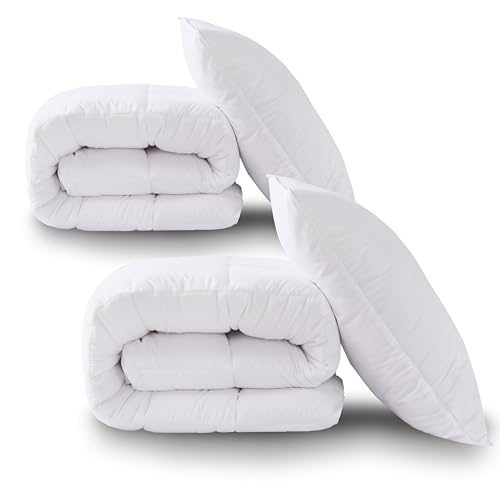 HIG Bettdecke 135x200cm 2er Set mit Kissen2 Ganzjahresdecke mit 250GSM Mikrofaserfüllung 2 Kopfkissen 80x80cm Oeko-Tex Zertifiziert Kuschelweich Waschbar für Schlafzimmer Gästezimmer Ferienwohnung