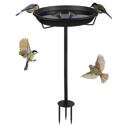 DBREAKS Vogeltränke Stehend 30CM, Vogelbad Garten Metall Wassertränke für Vögel, Vogelfutterstelle für Wildvögel, Vogeltränke Winterfest Futterstelle Wasserschale, Schwarz