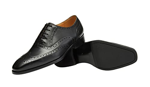 Image of Santimon Mens Dress Shoes Leather Oxfords Wingtip Brogue Tuxedo Business Casual Wedding Shoes for Men