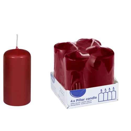 DeinPack 4 Stumpenkerzen bordeaux HORECA | Ø 4 x 8 cm | Brenndauer:...