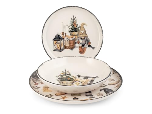 H&H Servizio Tavola Natalizio 18 Pezzi Country Winter