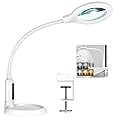 TOMSOO 10X Magnifying Glass with Light and Clamp, 5 Color Modes Stepless Dimmable Lighted Magnifier with Stand, Flexible Gooseneck LED Desk Lamp Hands Free for Craft Painting Hobby Close Work