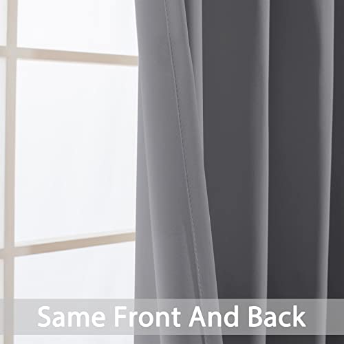 Yakamok Blackout Curtains Room Darkening Thermal Insulated Window Panels,Solid Grommet Top Drapes for Bedroom/Living Room(52Wx90L, Grey, 2 Panels)