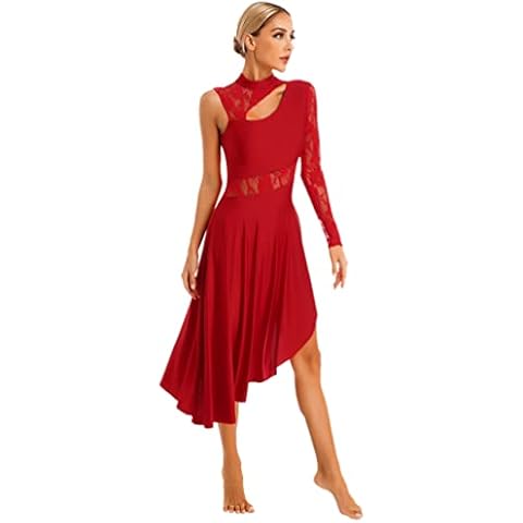 YiZYiF Womens Adult Modern Contemporary Dancewear Lyrical Ballet Latin Maxi Dress Figure Ice Skating Dance Costume Red M Cover