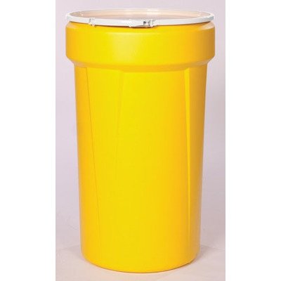 Eagle 55 Gallon Plastic Drum with Lid, Plastic Lever-Lock, 39.1"x23.8", Open Head Lab Pack Drum Made of Durable, Lightweight HDPE, Withstands Weather and Chemicals, Made in USA, Yellow, 1655