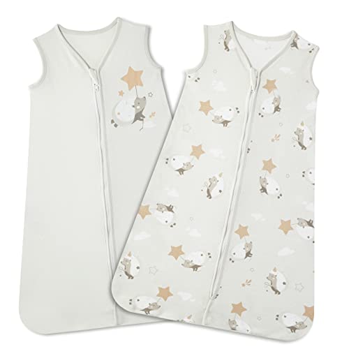 Lictin 2 Pack Baby Sleeping Bag 0.5 TOG, 100% Cotton Baby Sleep Sack with Adjustable Length, Sleeveless Swaddle Wearable Blanket with 2-Way Zipper (Cream Hedgehog, 6-18 Months)