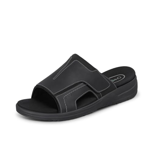 Orthofeet Men's Orthopedic Leather Sarasota Slide Sandals