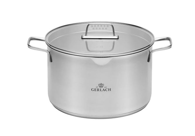 Gerlach 1760 Olla 10 L de Cerámica, Inducción Eléctrica, de Gas, para Horno, para Carne, Diámetro 28 Cm, Tapa de Cristal, Templado Ambiente