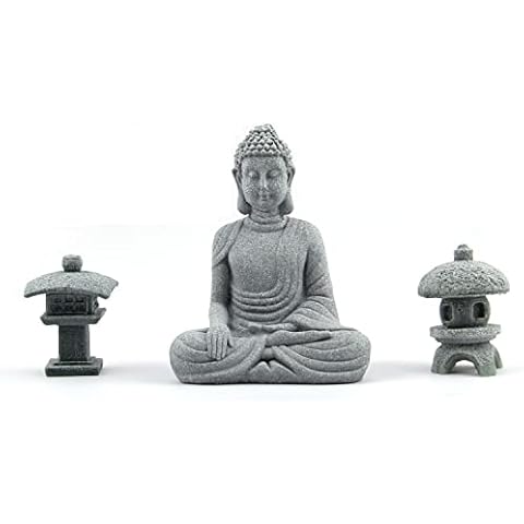 Sdeetesamjun Buddha Statue and 2 Japanese Lantern Pagoda Statues Zen Garden Accessories Buddha Statues for Home Decor Mini Meditation Decor, Buddha Decor, Zen Decor Cover