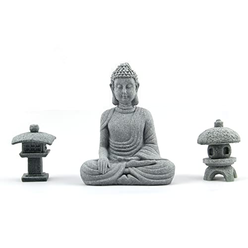Estatua de Buda y 2 Lámparas Japonesas Pagoda para Jardín Zen miniatura 1