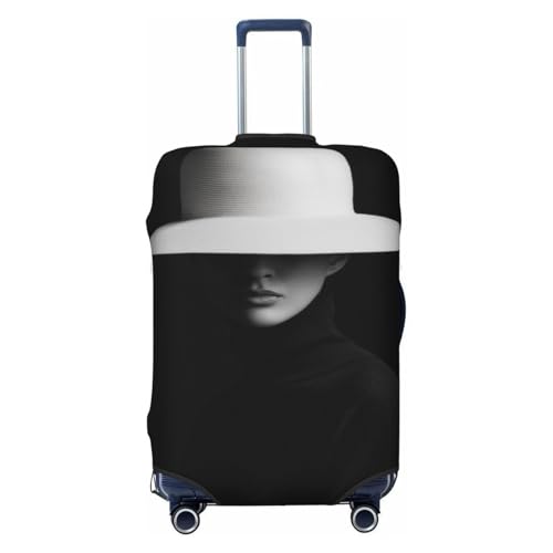 Beautiful Woman Wearing Hat Elastic Travel Luggage Covers Dustproof Scratch-Resistant Suitcase Protector Fit 22-24 Inch