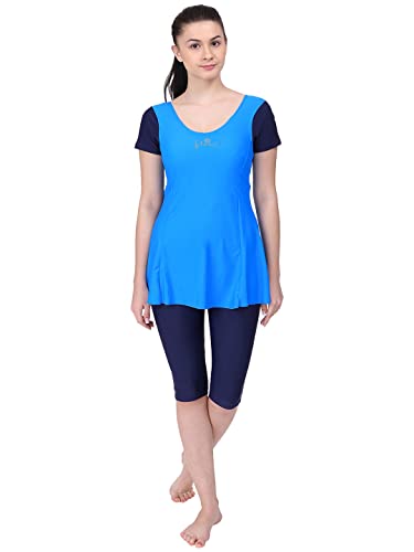 Image of Originals Swimming Costume for Women's One-Piece Beach Wear with Sleeve & Skirted 3 /4 Leggings Maximum Covered Swim Wear Dress (L - 7XL)